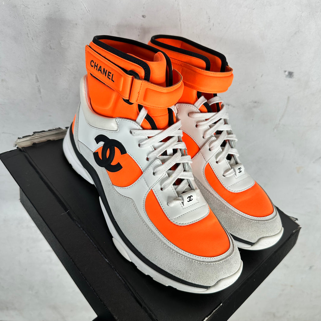 Chanel Orange High Top Double C Sneakers