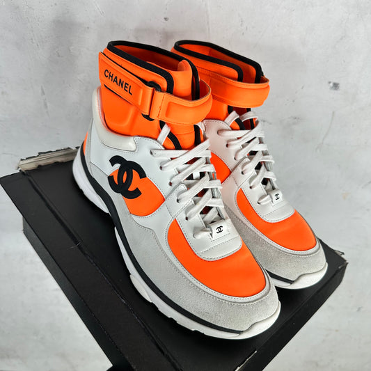 Chanel Orange High Top Double C Sneakers