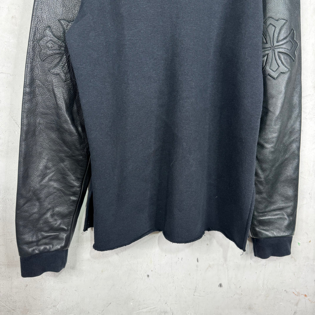 Chrome Hearts Triple Cross Leather Sleeved Crewneck