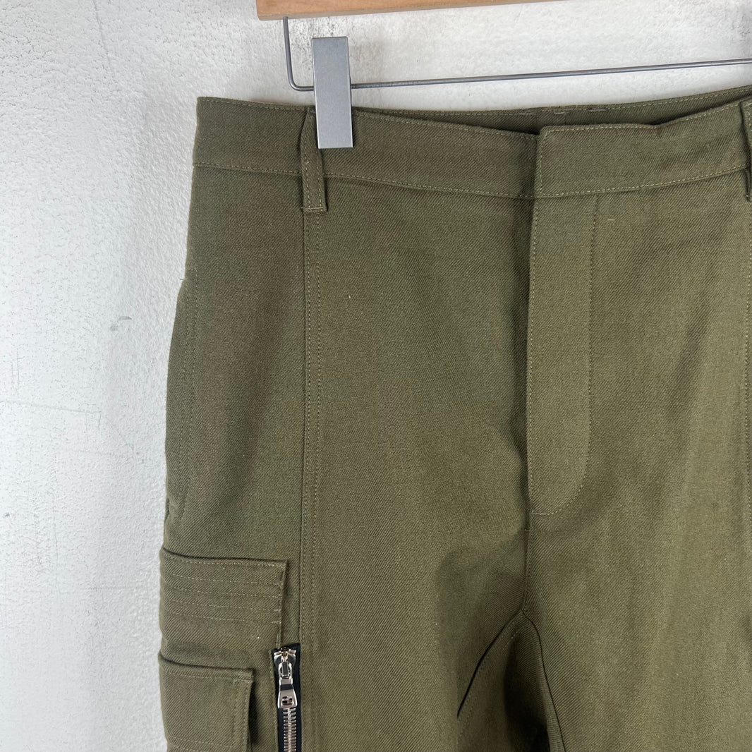 Balmain Green Wool Moto Cargo Pants