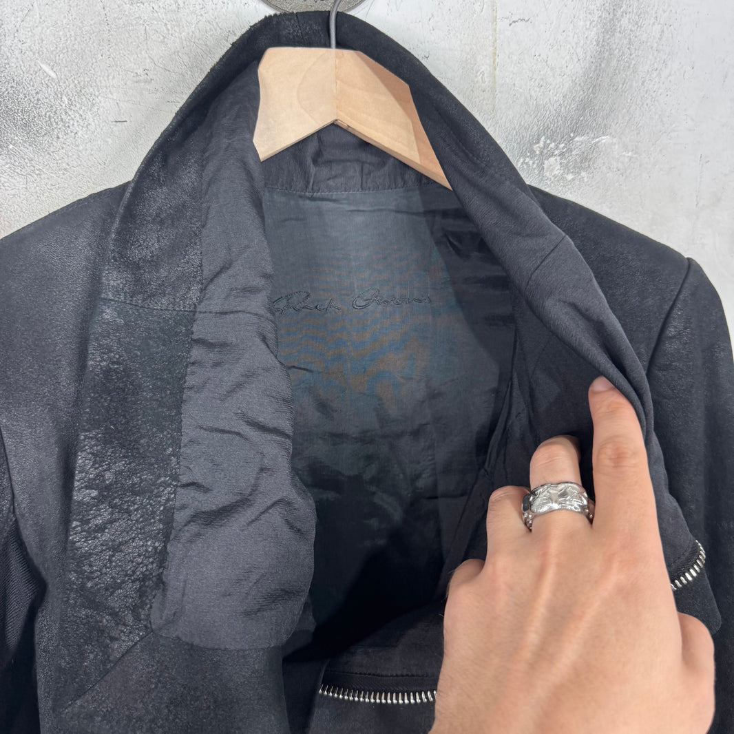 Rick Owens Asymmetrical Blistered Leather Jacket
