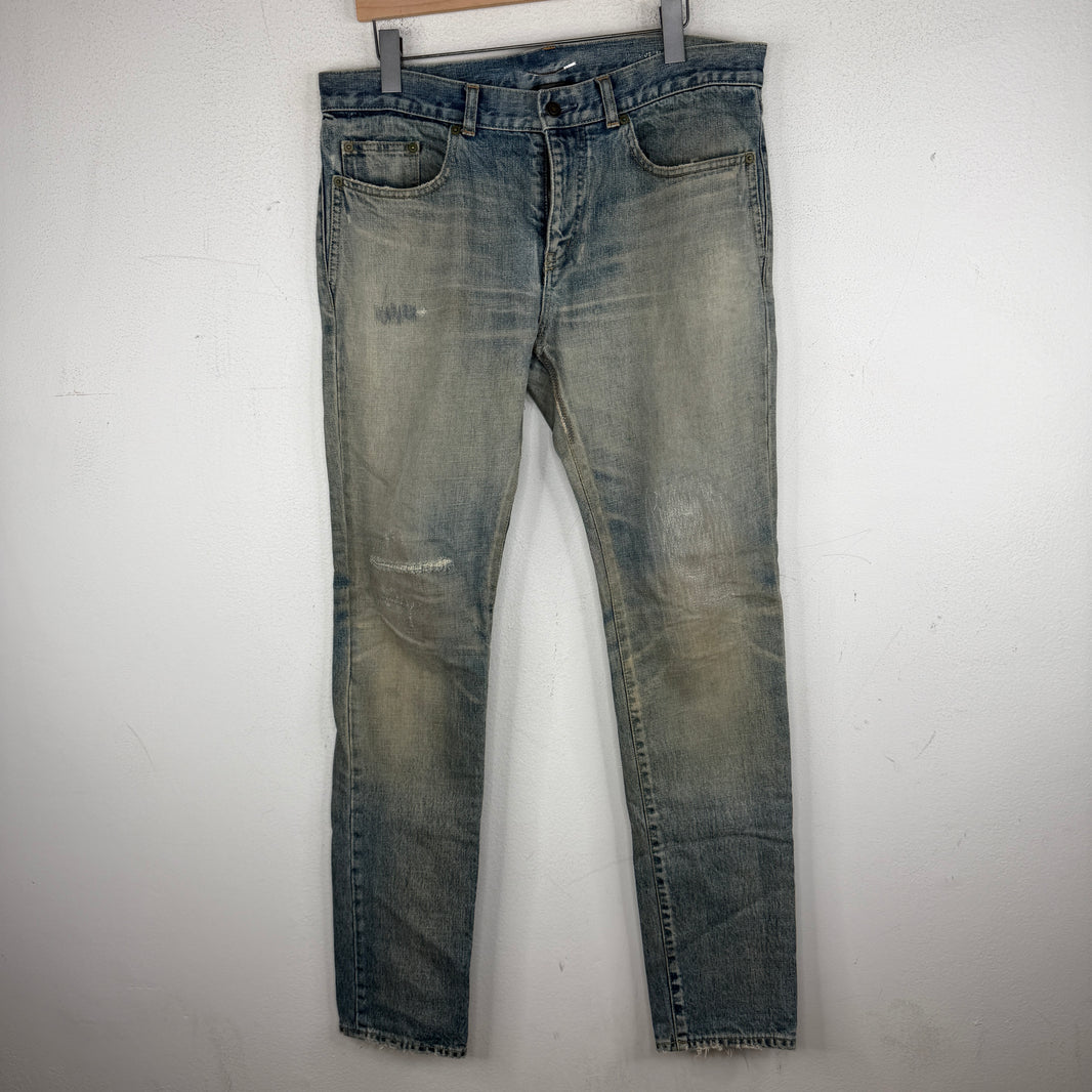 Saint Laurent Light Wash Knee Repair D02 Denim Jeans