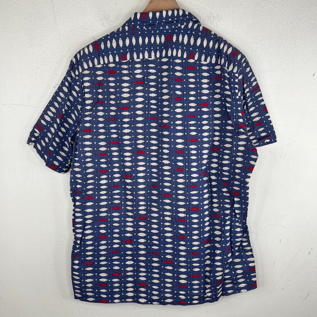RRL Fish Patterned Ribbed Short Sleeve Button Up Shirt