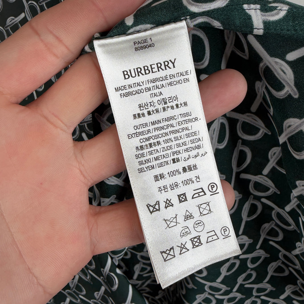 Burberry Green Silk Pattern Button Up Shirt