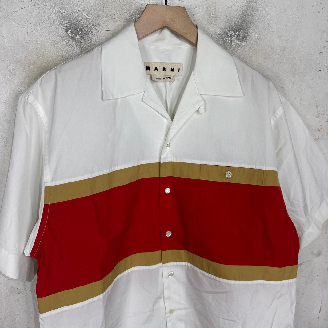 Marni White Striped Pocket S/S Shirt