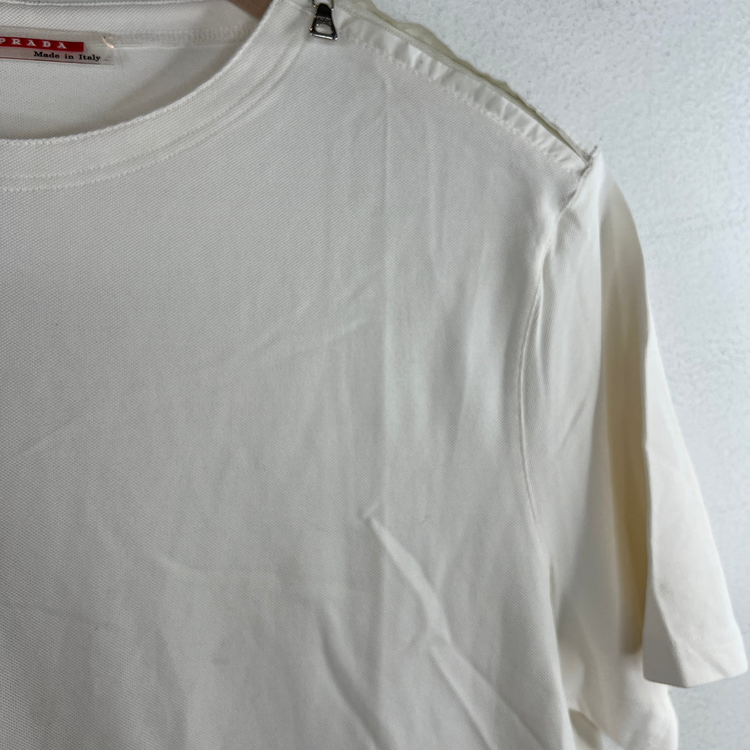 Prada White Zipper Detail T-Shirt