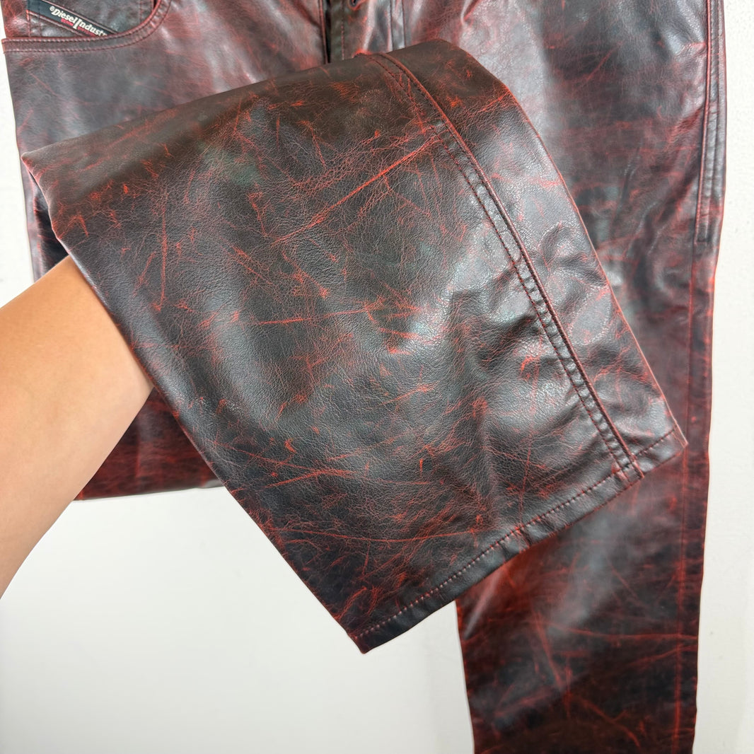 Diesel Faux Leather Oxblood Trousers