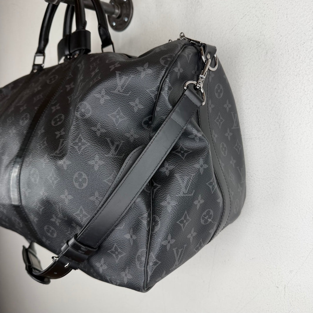 Louis Vuitton Black Monogram Keepall 55 Duffel Bag