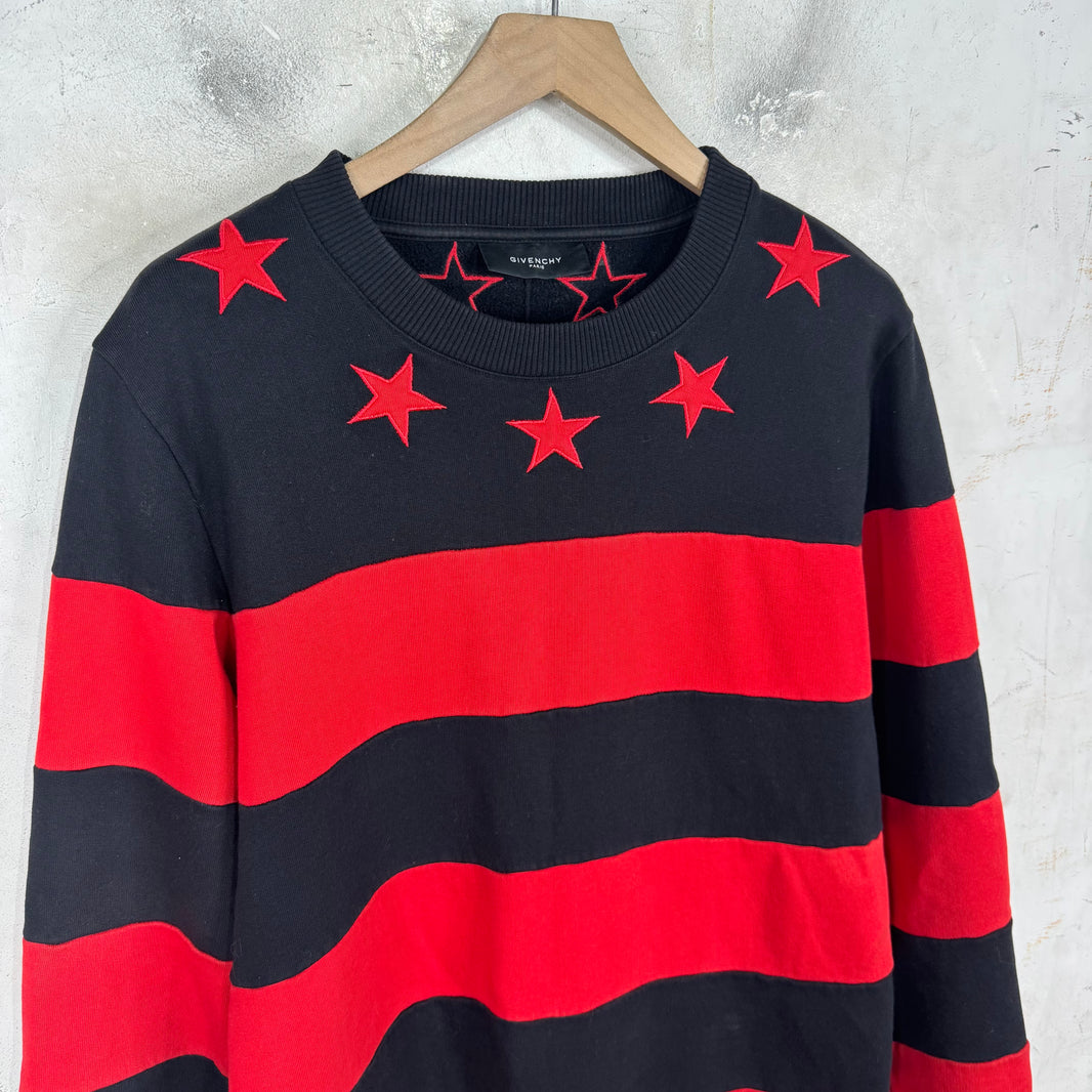 Givenchy Star Collared Striped Crewneck