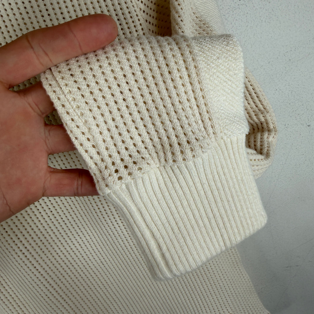 Wales Bonner Cream Open Knit Longsleeve Polo T-Shirt