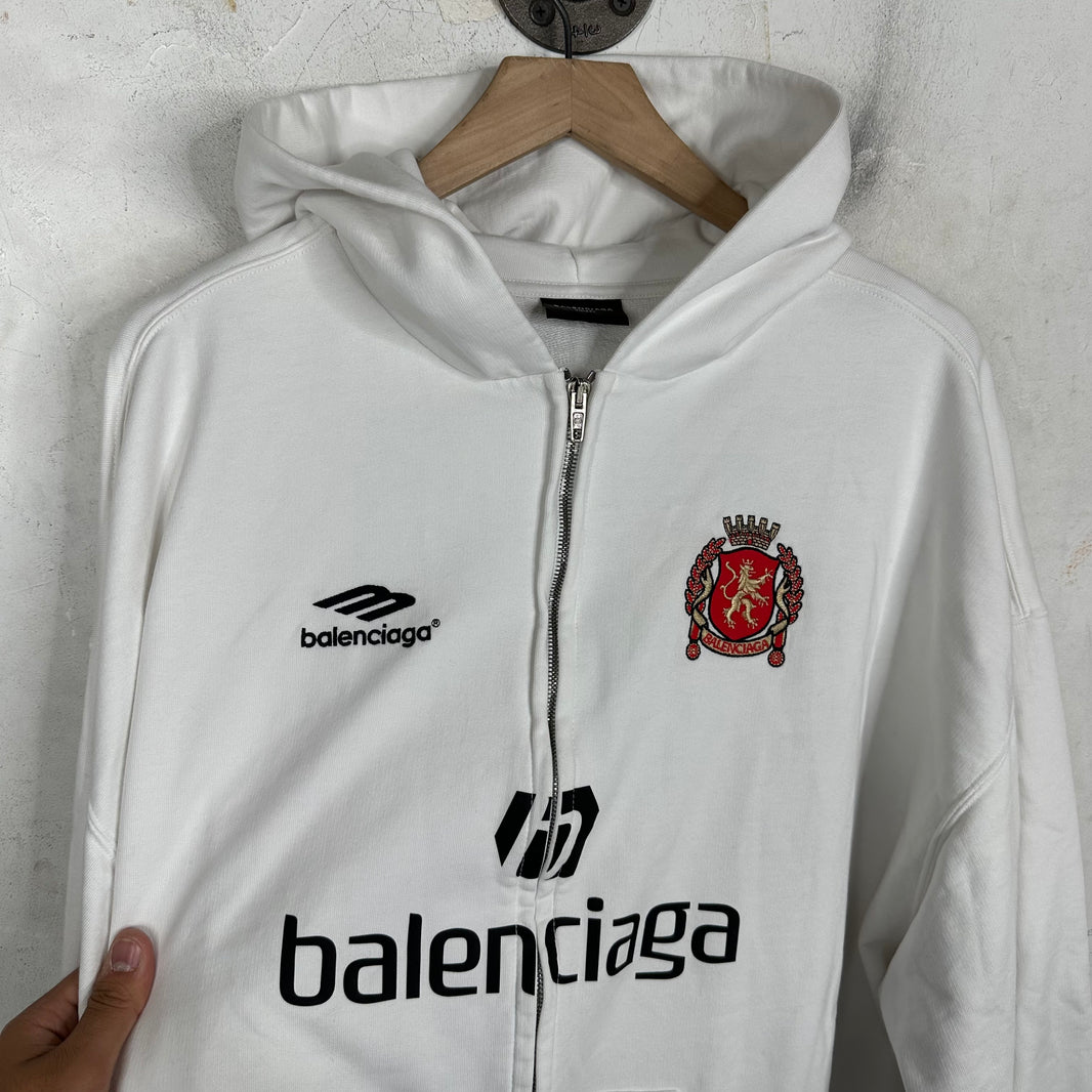 Balenciaga White Soccer Zip Hoodie