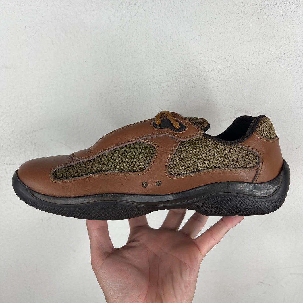 Prada Brown Leather Americas Cup Sneakers