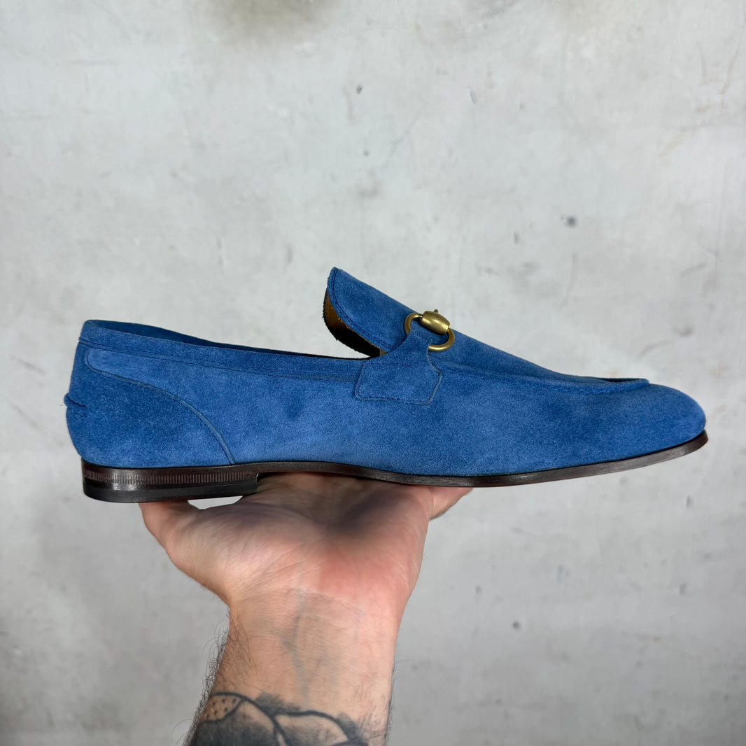 Gucci Blue Suede Horsebit Loafers