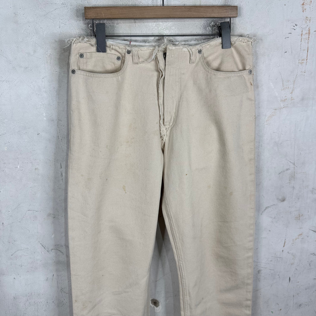Margiela Frayed Waistband Ecru Jeans