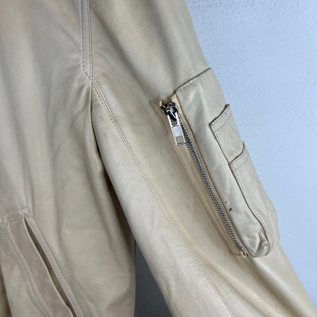 Rick Owens Cream Leather Bomber Jacket
