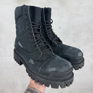 Balenciaga Black Distressed Strike Combat Boots