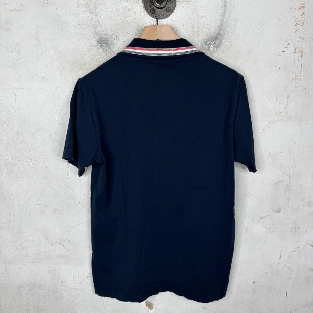 Thom Browne Navy Distressed Collar Striped Polo