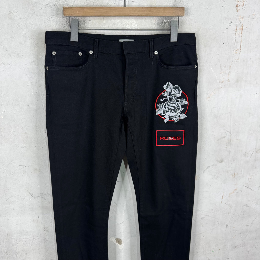 Dior Black Roses Patch Skinny Jeans