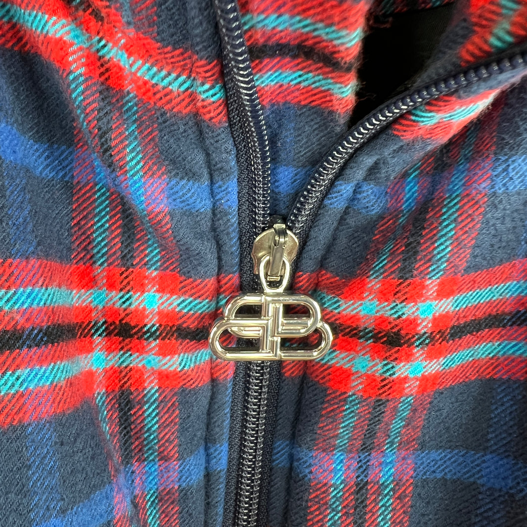 Balenciaga Plaid Puffer Zip Up Jacket