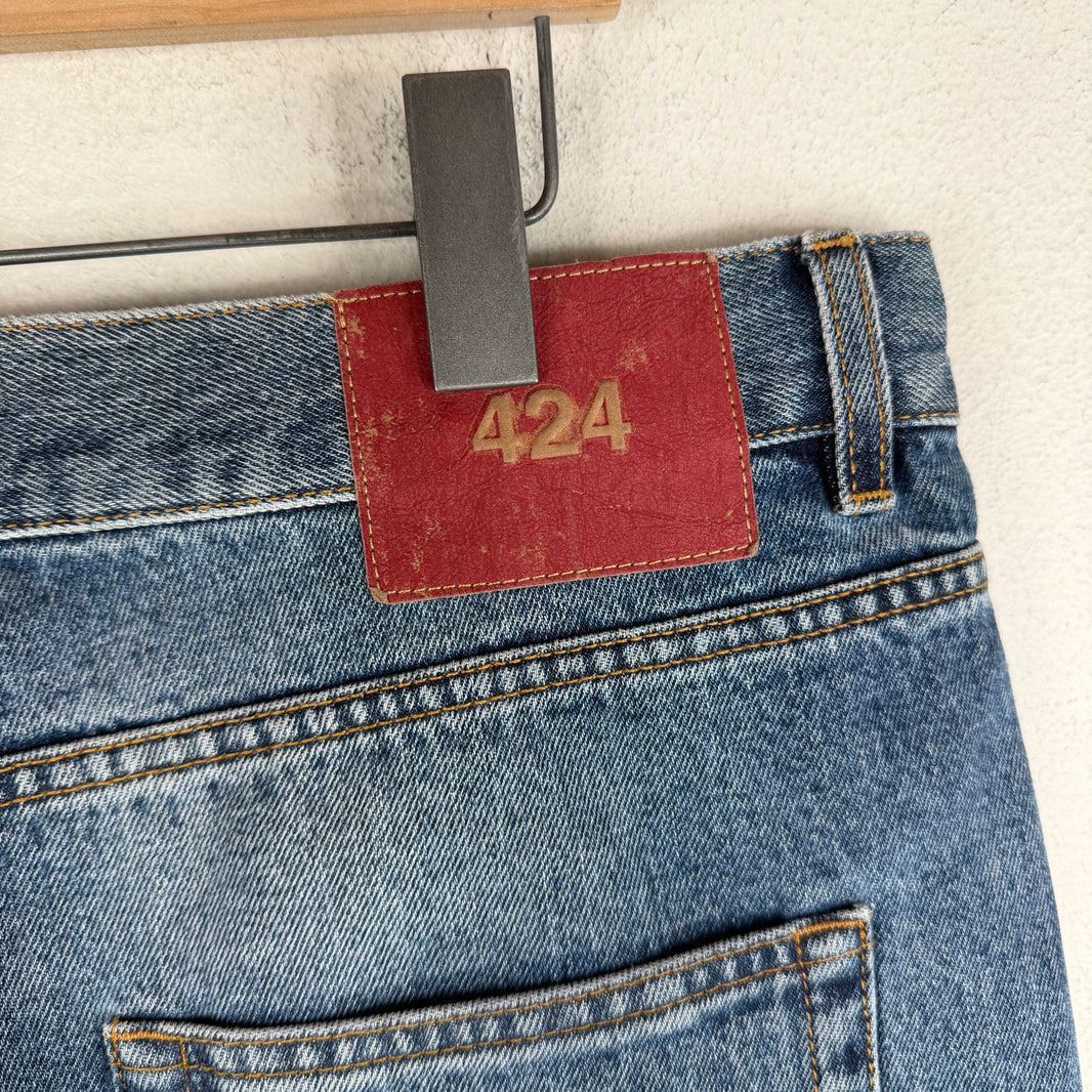 424 Washed Blue Loose 5 Pocket Jeans