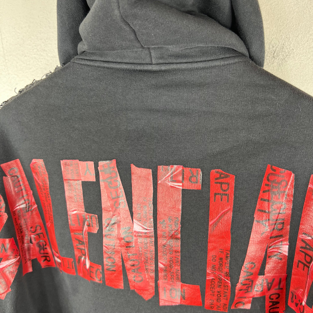 Balenciaga Sample Hybrid Denim Hooded Red Tape Jacket