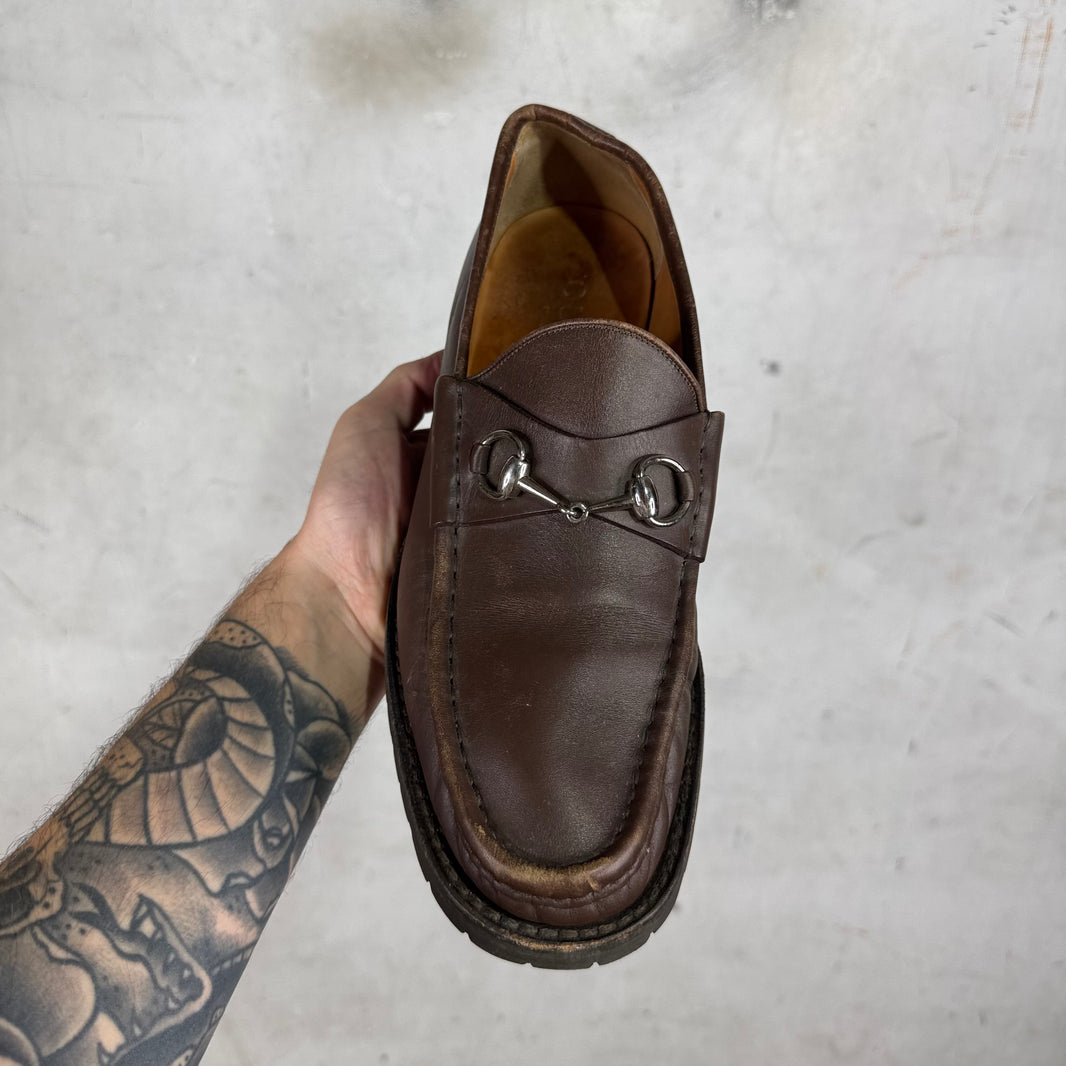 Gucci Brown Horsebit Lug Loafer