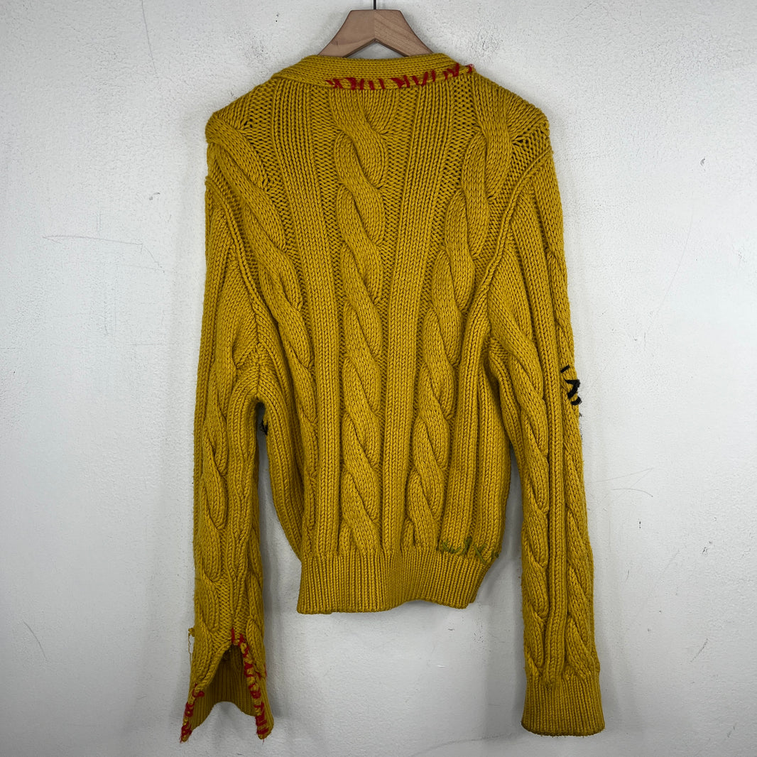 Marni Yellow Cable Knit V Neck Cardigan