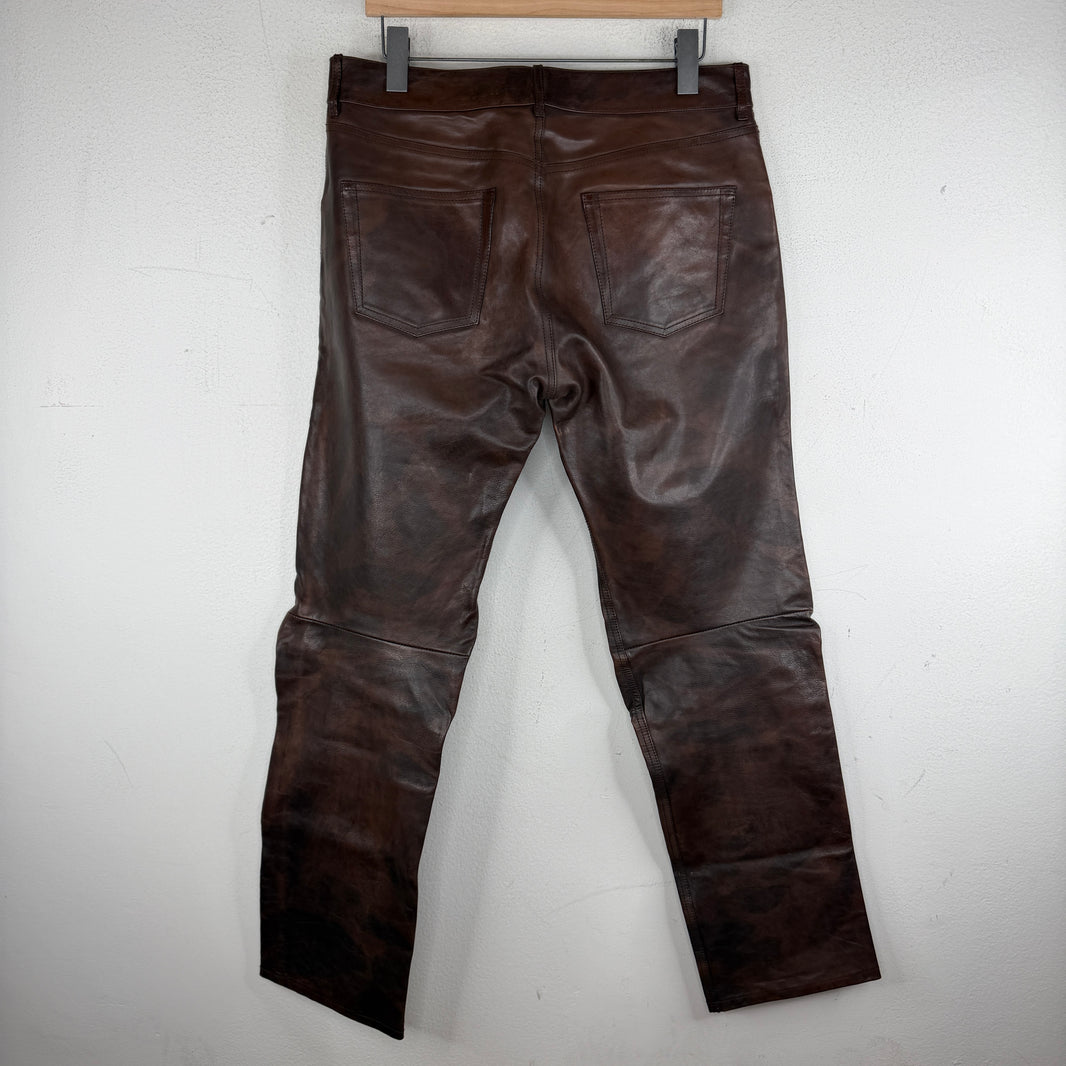 Balenciaga Brown Calf Leather Pants