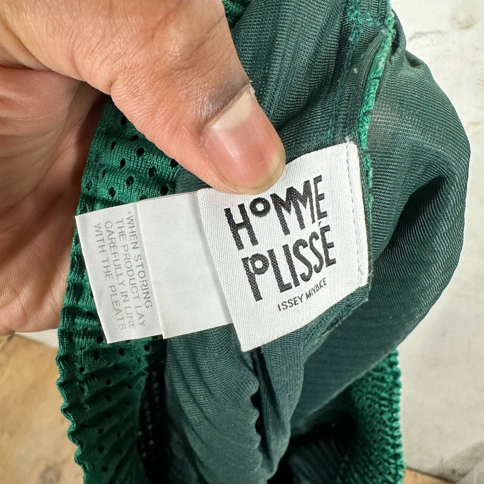 Issey Miyake Green Pleates Mesh Pants