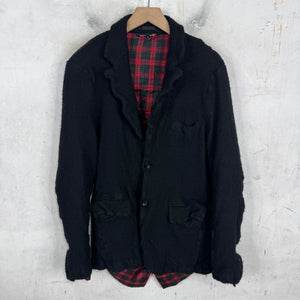 CDG Black Boiled Wool Sheer Tartan Jacket