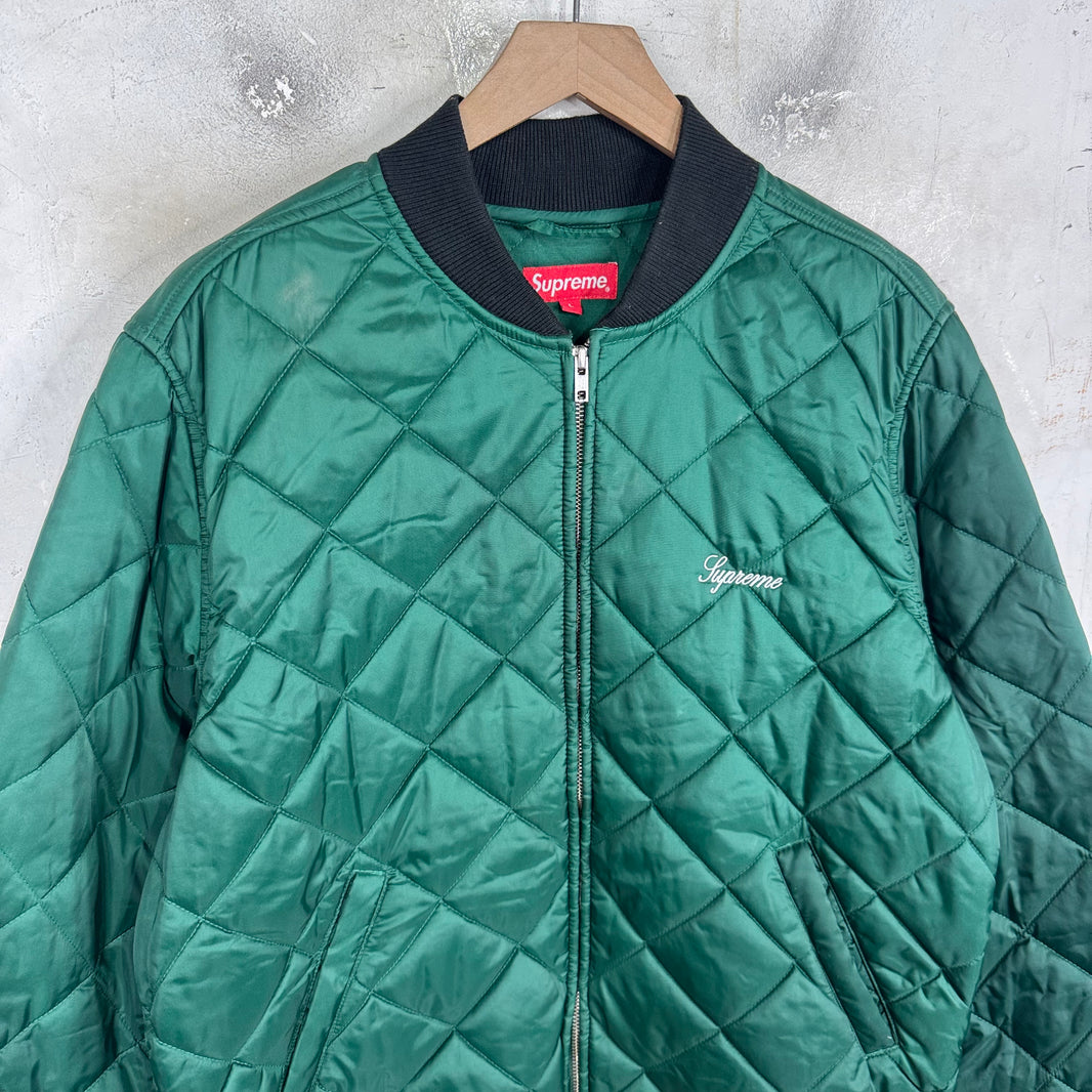 Supreme Green Sequin Patch Quilted Bomber