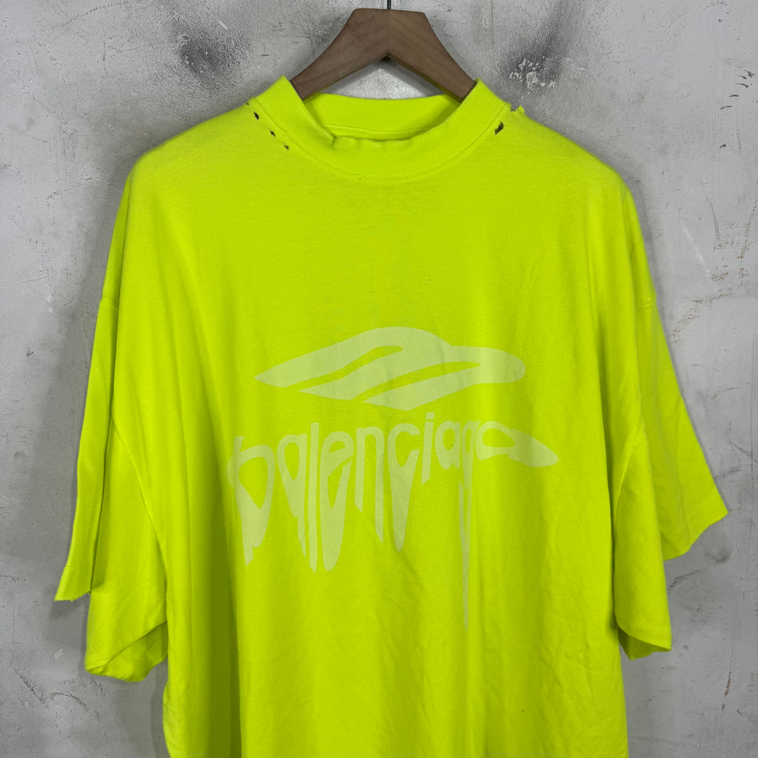 Balenciaga Neon Warped 3B Logo T-Shirt