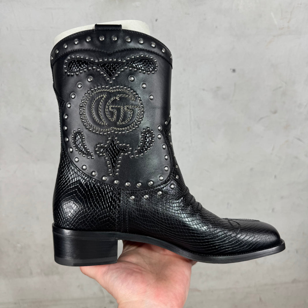 Gucci Double G Leather Studded Cowboy Boots
