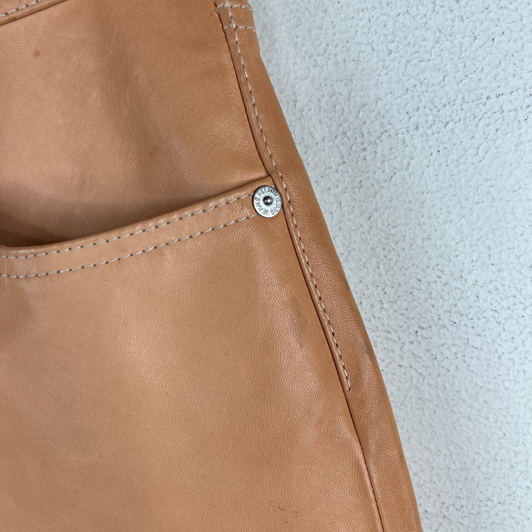 Helmut Lang Peach Leather Slim Pants