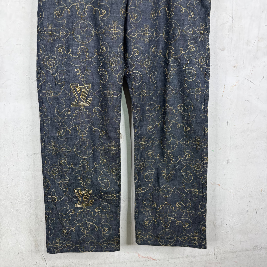 Louis Vuitton Loose Arabesque Embroidered Monogram Jeans