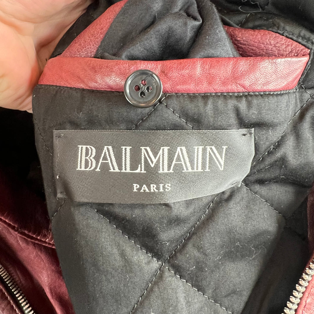 Balmain Lambskin Burgundy Perfecto Jacket