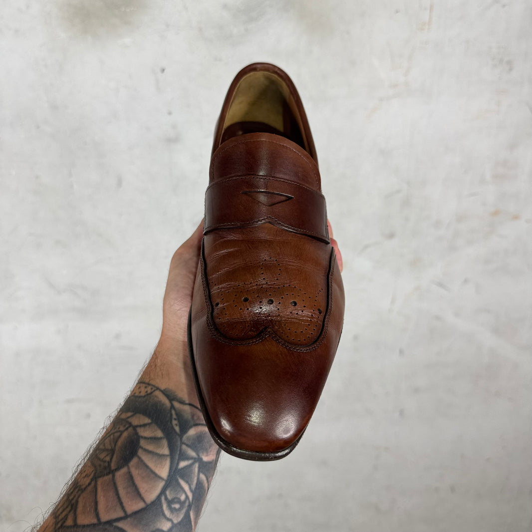 Prada Brown Leather Wing Tipped Loafers