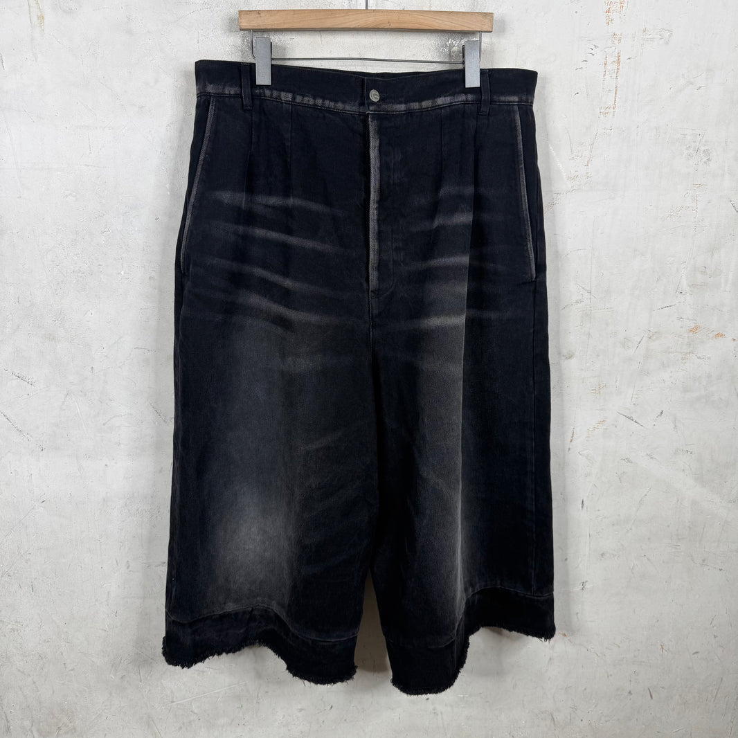 Rivington Wide Leg Pleated Long Denim Shorts