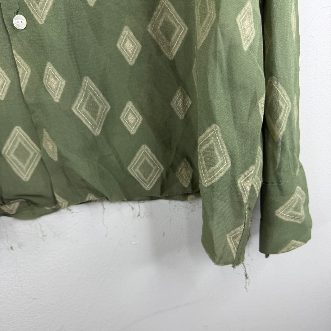 Needles Green Diamond Pattern Rayon LS Button Up Shirt