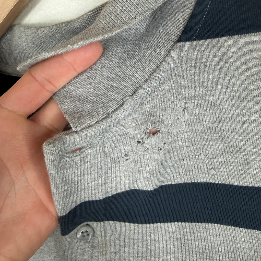 Balenciaga Navy/Gray Striped Thick Polo T-Shirt