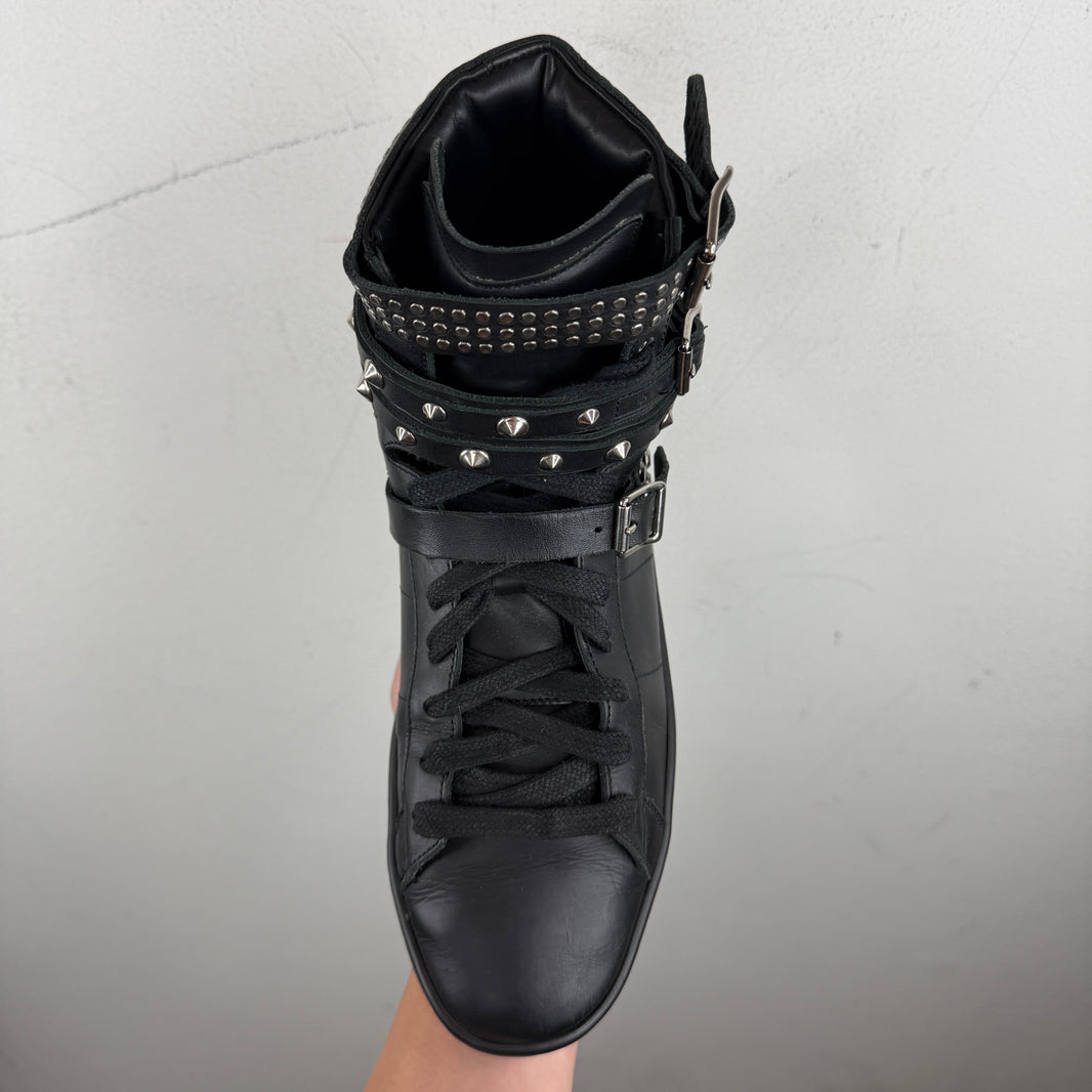 Saint Laurent Leather Studded Strapped Sneakers