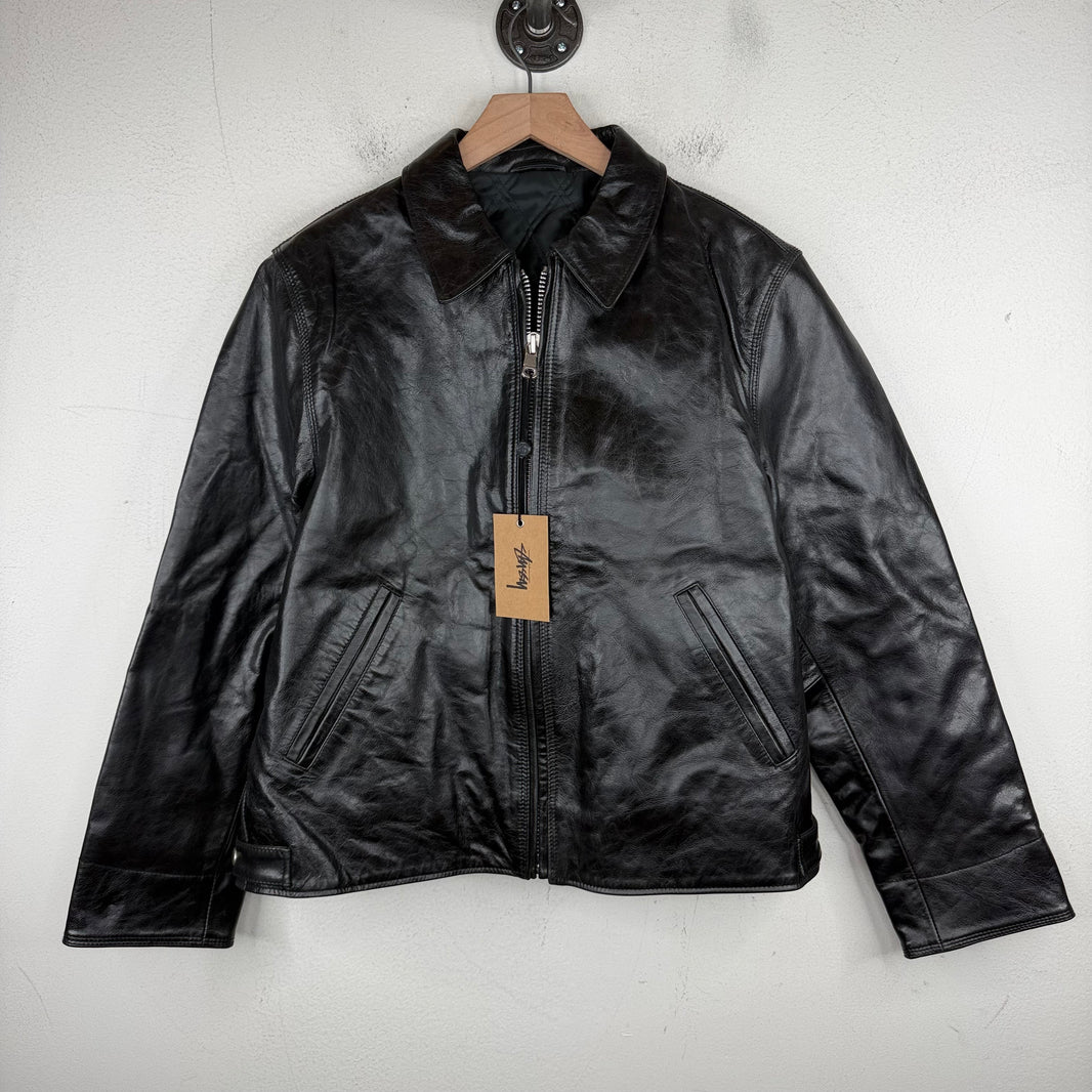 Stussy Black Leather Garage Jacket