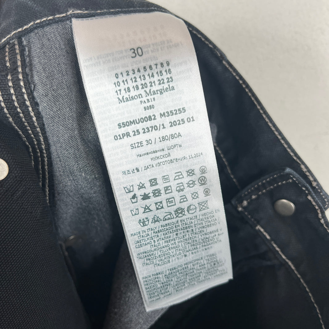 Margiela Black Double Knee Cut Distressed Shorts