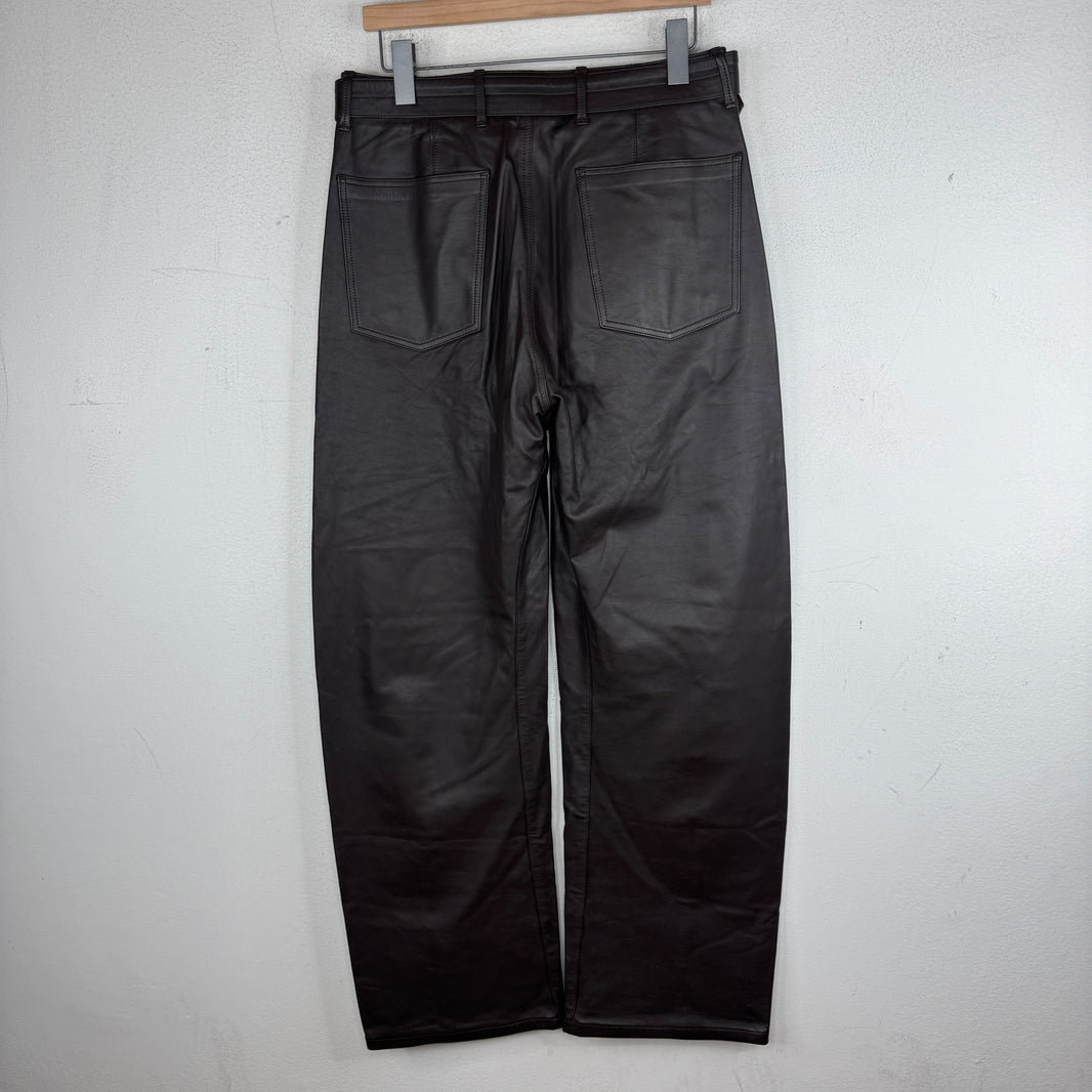 Lemaire Built In Belt Brown Leather Pants