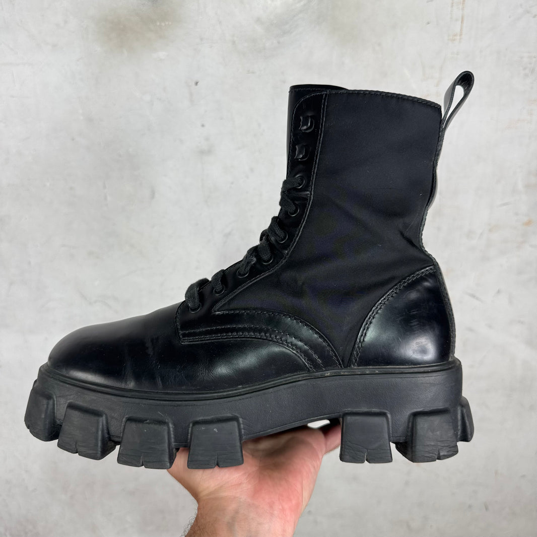 Prada Leather Nylon Monolith Boots