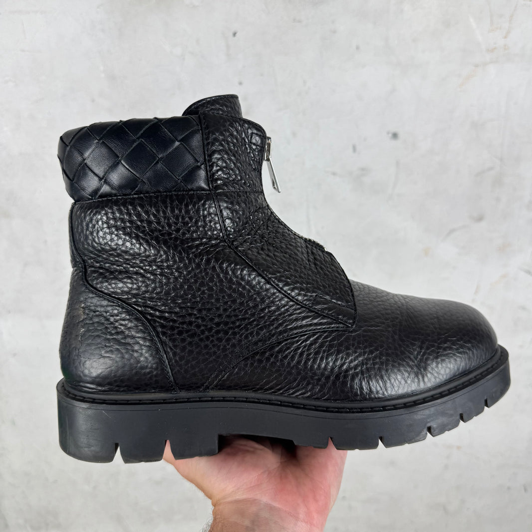 Bottega Veneta Black Leather Zip Up Haddock Boots
