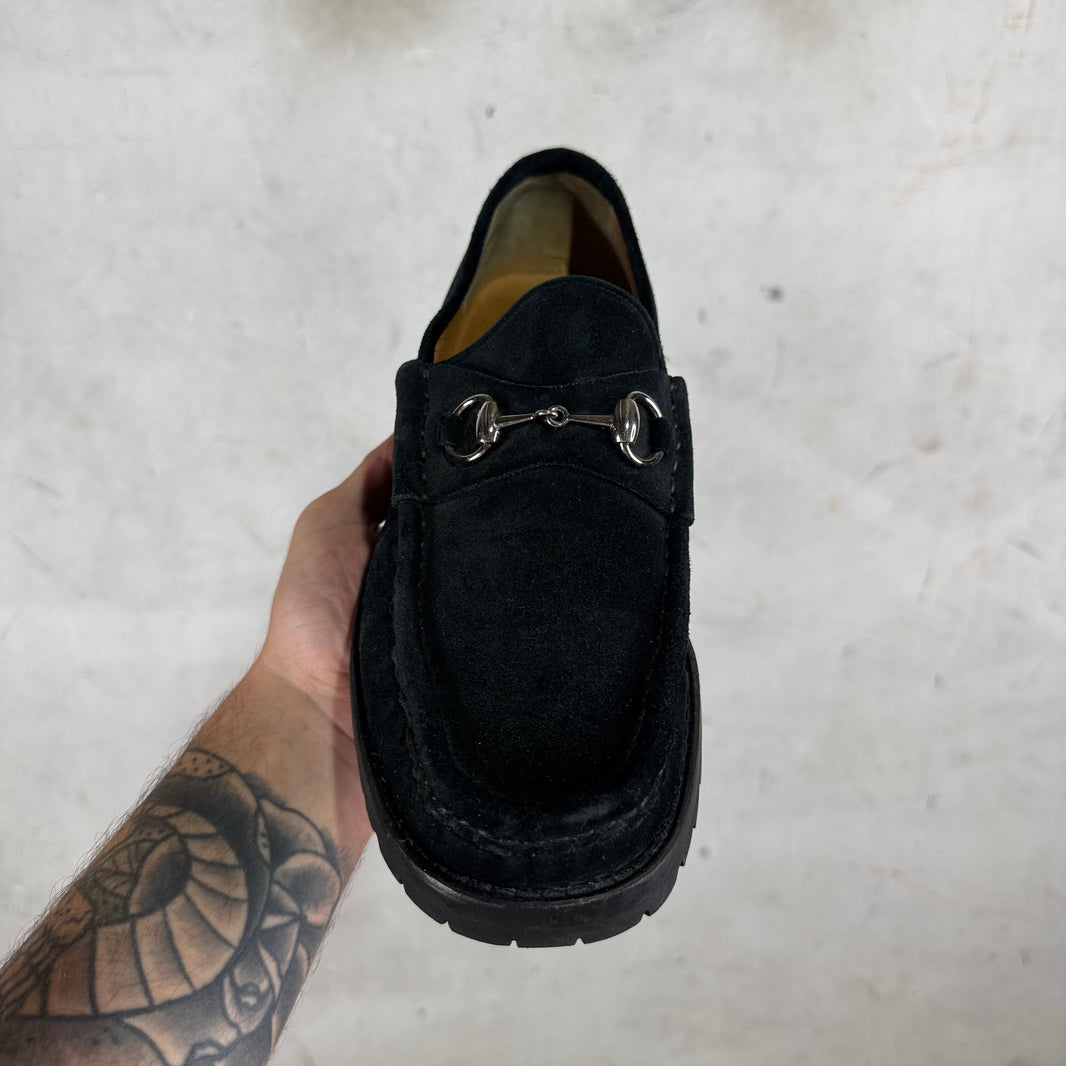 Gucci Black Suede Lug Sole Loafer