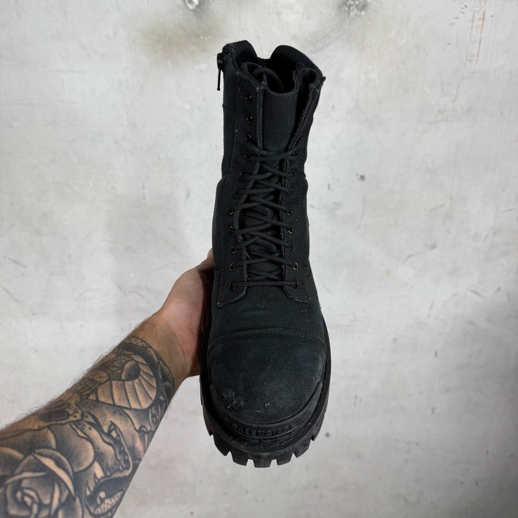 Balenciaga Canvas Ditressed Strike Boots