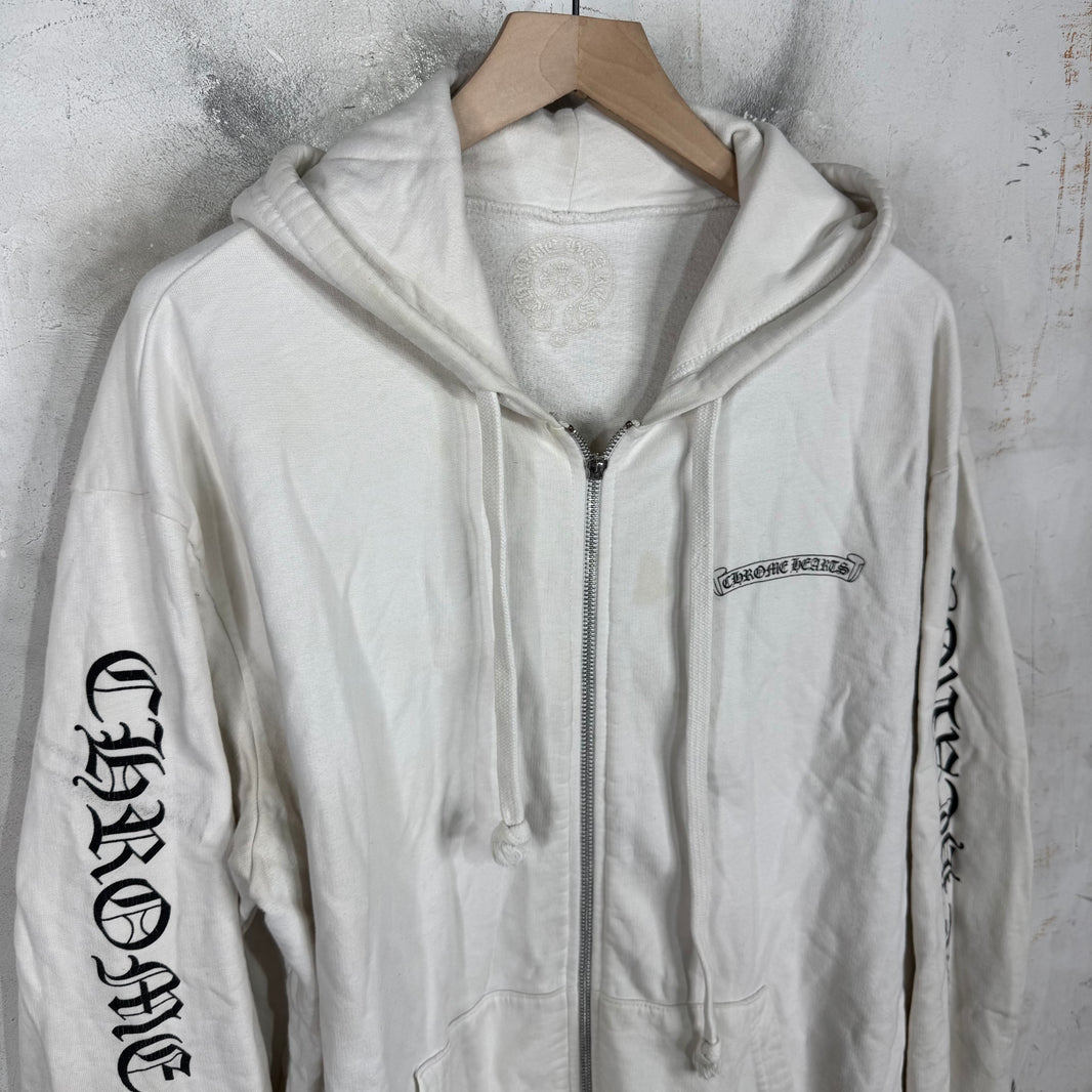 Chrome Hearts Smoked Script Sleeve White Zip Hoodie