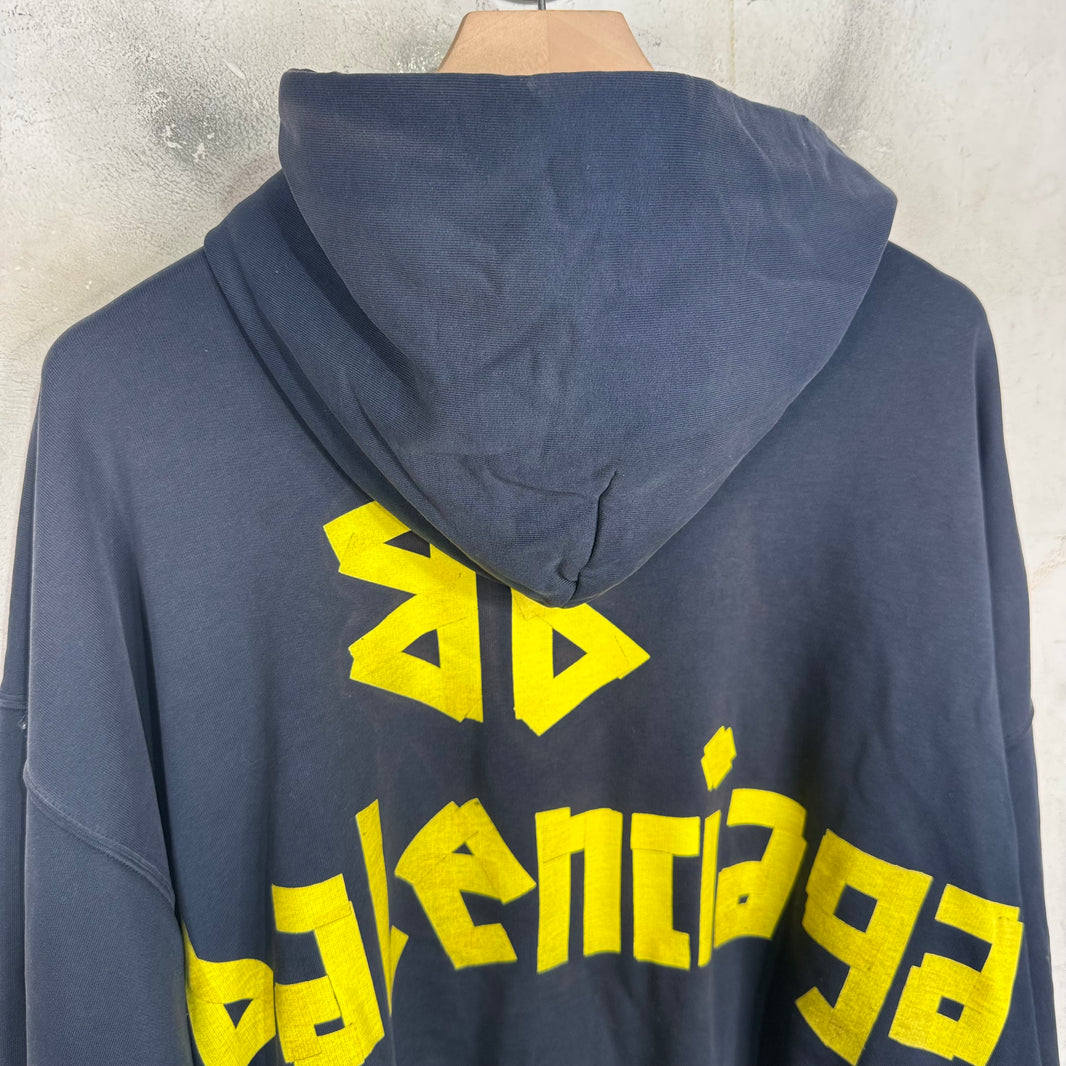 Balenciaga Navy Tape Logo Hoodie